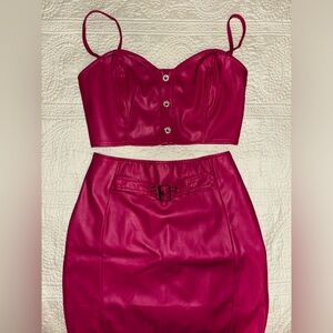 Leather pink skirt set